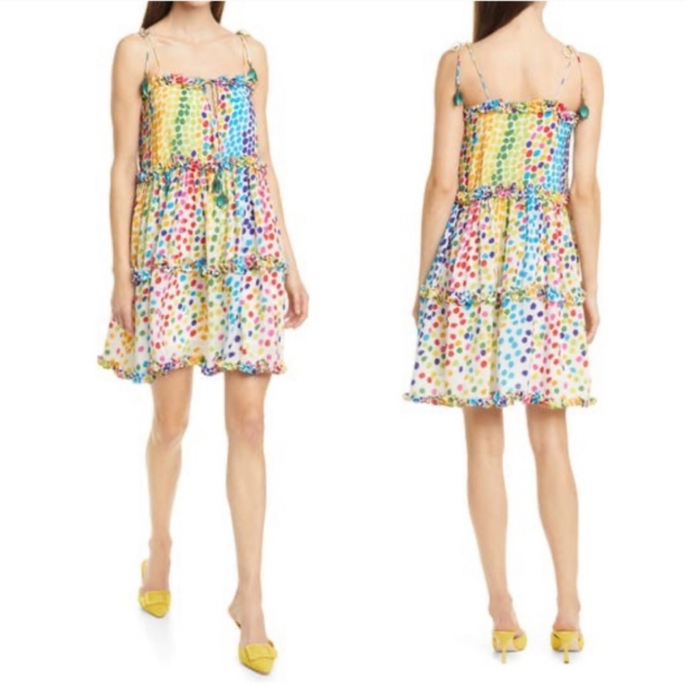 Silk Rainbow Polka Dot Ruffle Babydoll Slip Dress - All Things Mochi - Picture 3 of 9